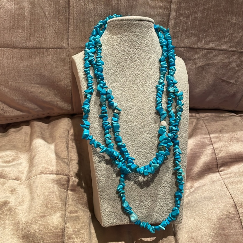 Vintage Turquoise Chips Long 62” Necklace southwestern